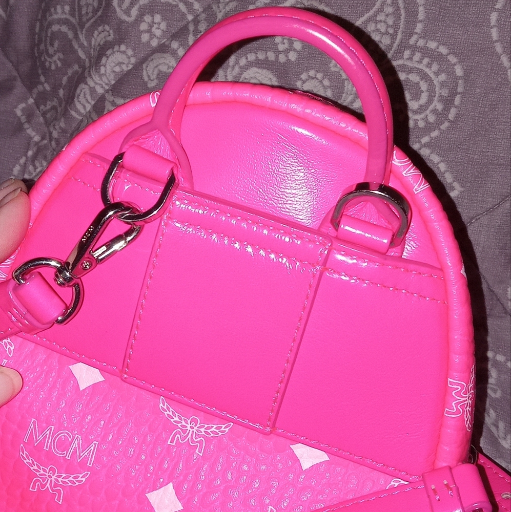 RARE Authentic MCM Neon Pink Mini backpack Crossbody bag - Picture 15 of 16
